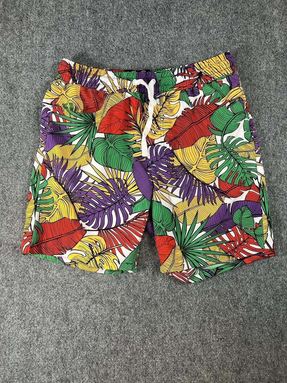 Good Vibes Men’s Swim Trunks Shorts L Tropical Multicolor Drawstring Elastic
